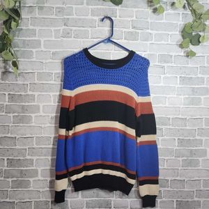 Summer & Sage Size M Striped Cable Knit Sweater Boutique Winter Oversized